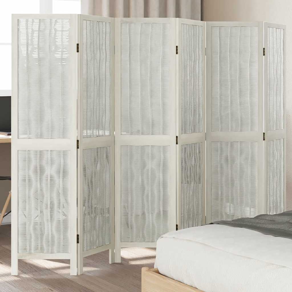 Divisorio Ambienti 6Pannelli Bianco Legno Massello di Paulownia - homemem39