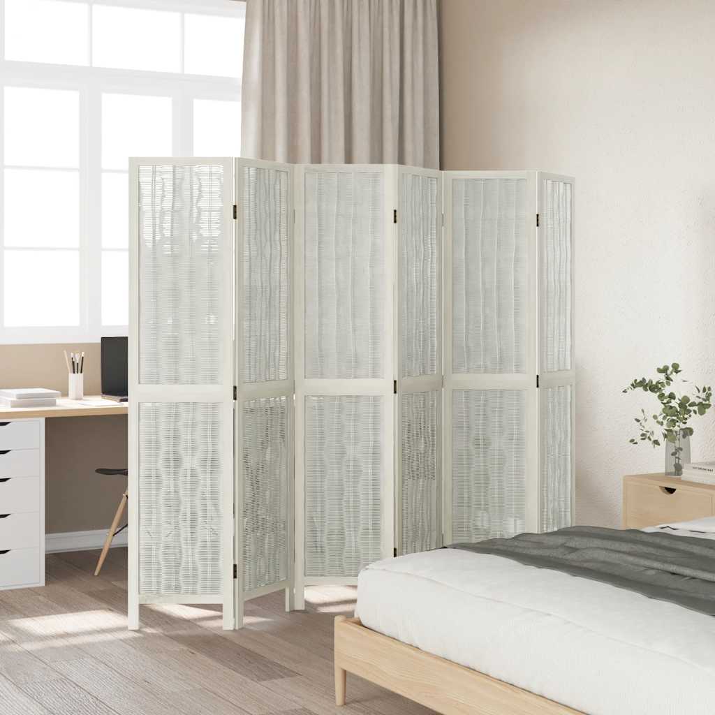 Divisorio Ambienti 6Pannelli Bianco Legno Massello di Paulownia - homemem39