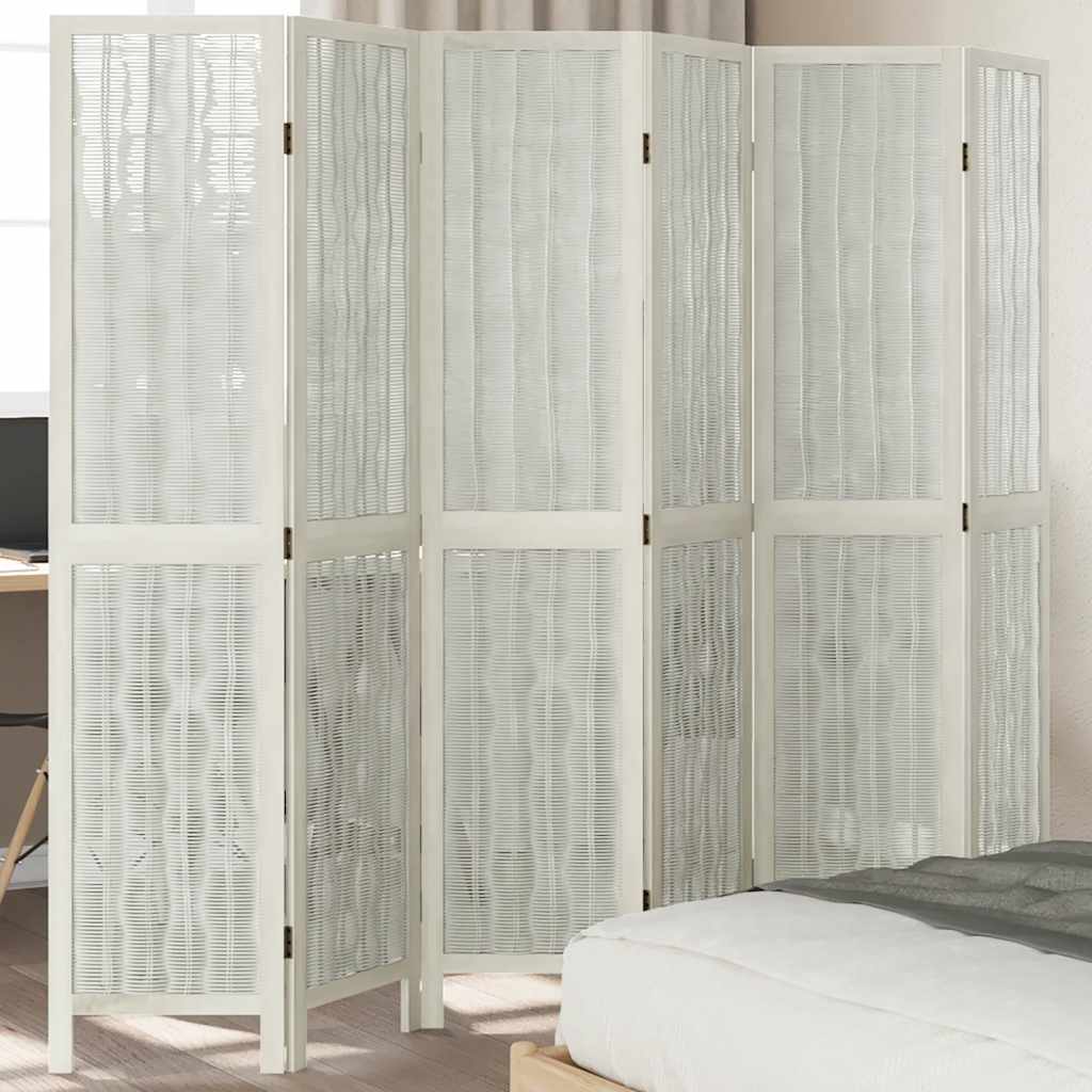 Divisorio Ambienti 6Pannelli Bianco Legno Massello di Paulownia | homemem39