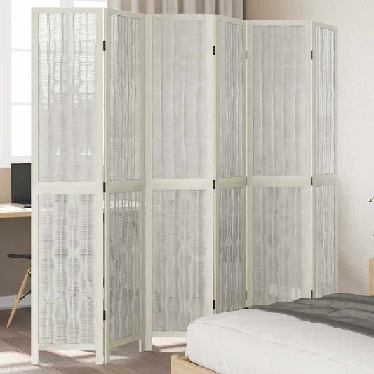 Divisorio Ambienti 6Pannelli Bianco Legno Massello di Paulownia - homemem39