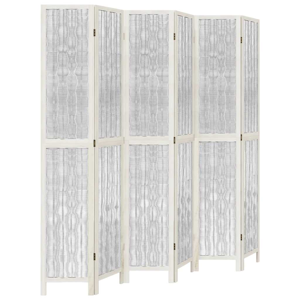 Divisorio Ambienti 6Pannelli Bianco Legno Massello di Paulownia - homemem39