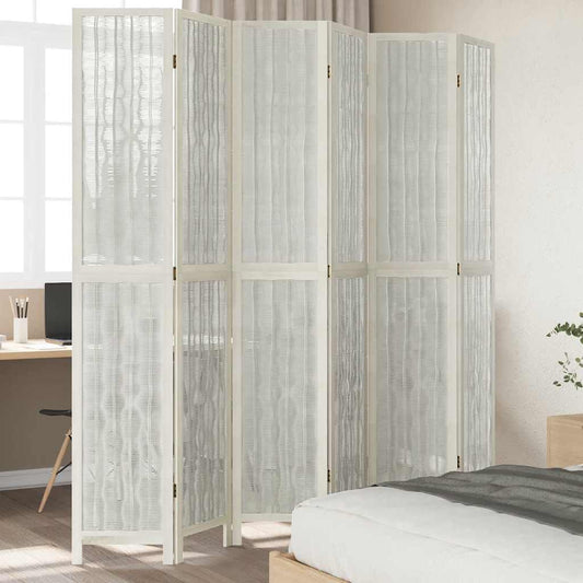 Divisorio Ambienti 6Pannelli Bianco Legno Massello di Paulownia - homemem39