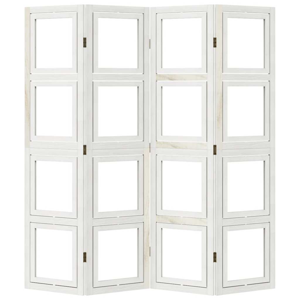 Divisorio Ambienti 4Pannelli Bianco Legno Massello di Paulownia - homemem39