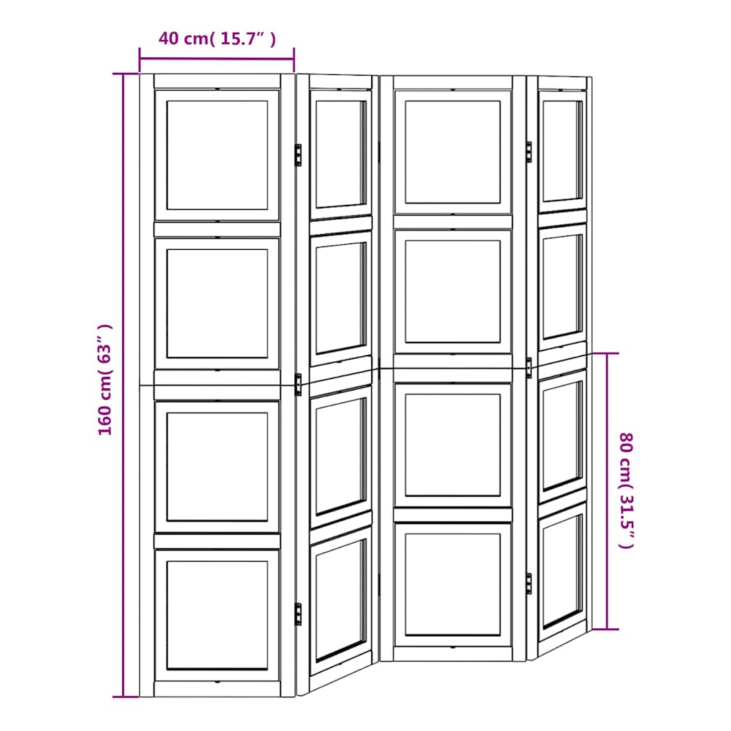 Divisorio Ambienti 4Pannelli Bianco Legno Massello di Paulownia - homemem39