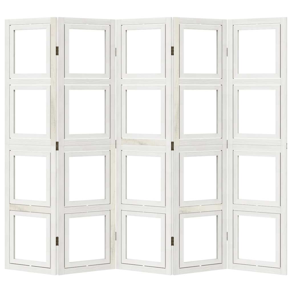 Divisorio Ambienti 5Pannelli Bianco Legno Massello di Paulownia - homemem39