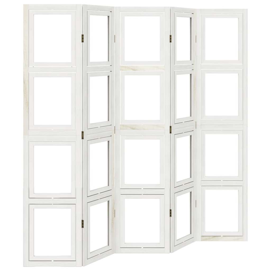 Divisorio Ambienti 5Pannelli Bianco Legno Massello di Paulownia - homemem39