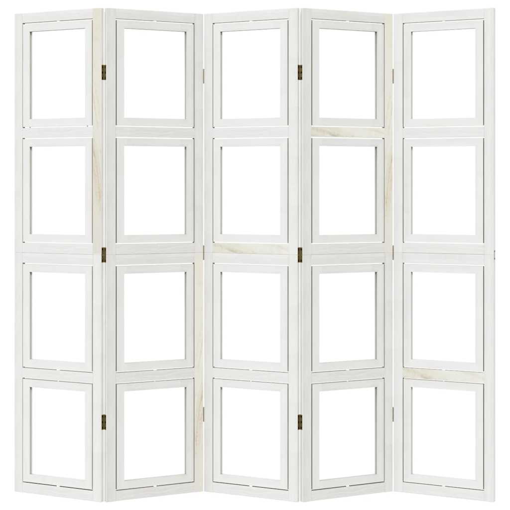 Divisorio Ambienti 5Pannelli Bianco Legno Massello di Paulownia - homemem39