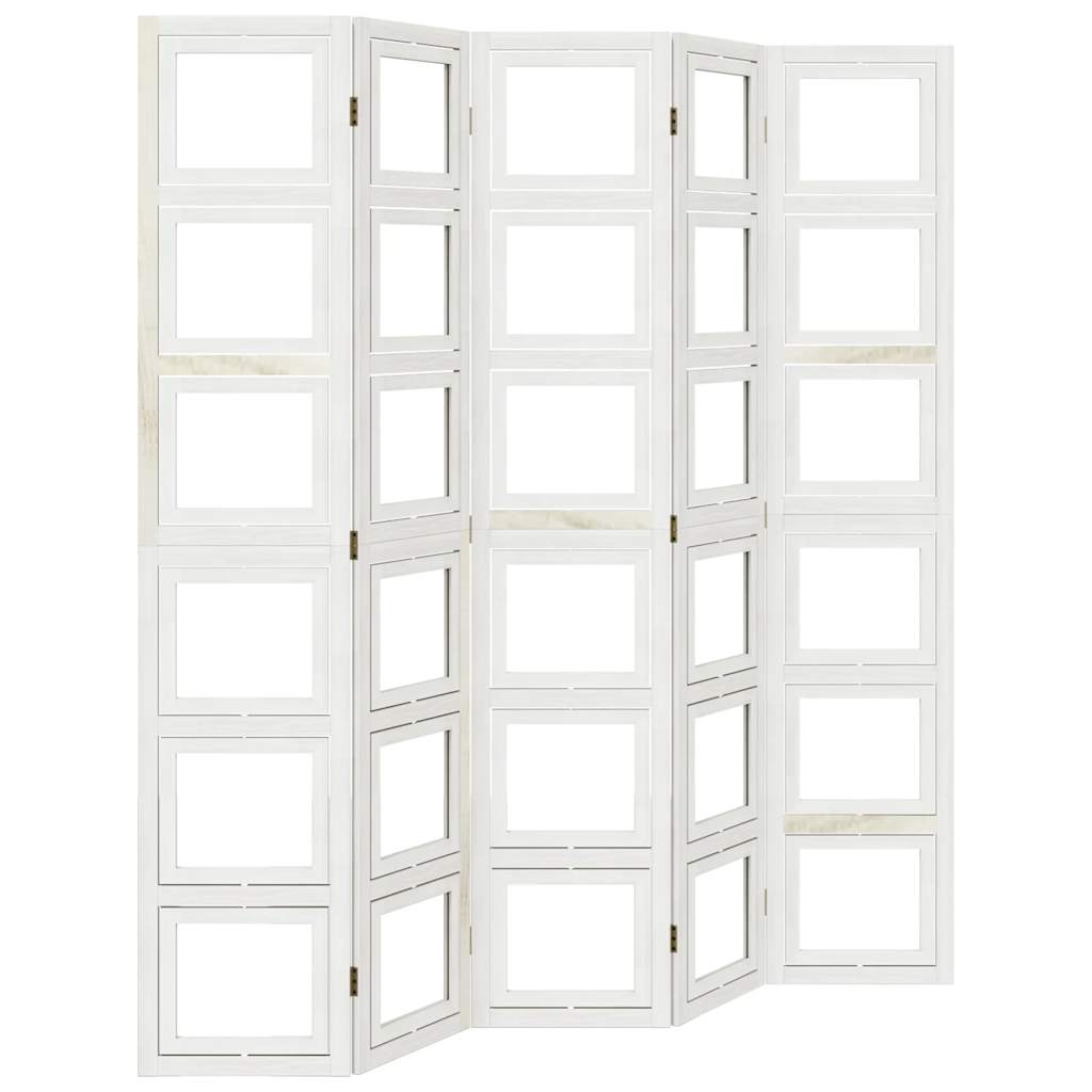 Divisorio Ambienti 5Pannelli Bianco Legno Massello di Paulownia - homemem39