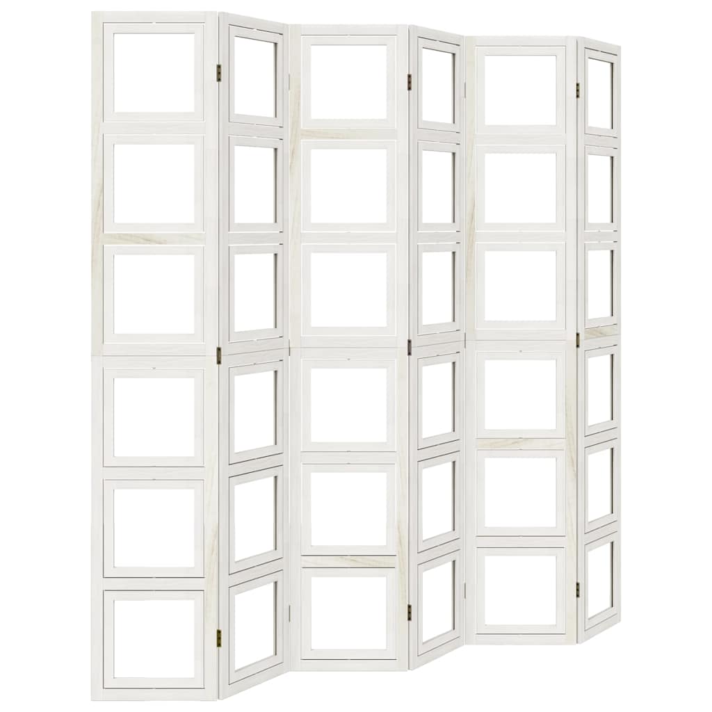Divisorio Ambienti 6Pannelli Bianco Legno Massello di Paulownia - homemem39