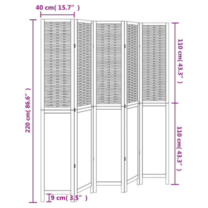 Divisorio Ambienti 5 Pannelli Marrone Scuro Massello Paulownia