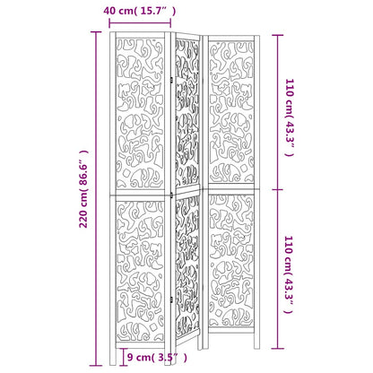 Divisorio Ambienti 3Pannelli Bianco Legno Massello di Paulownia