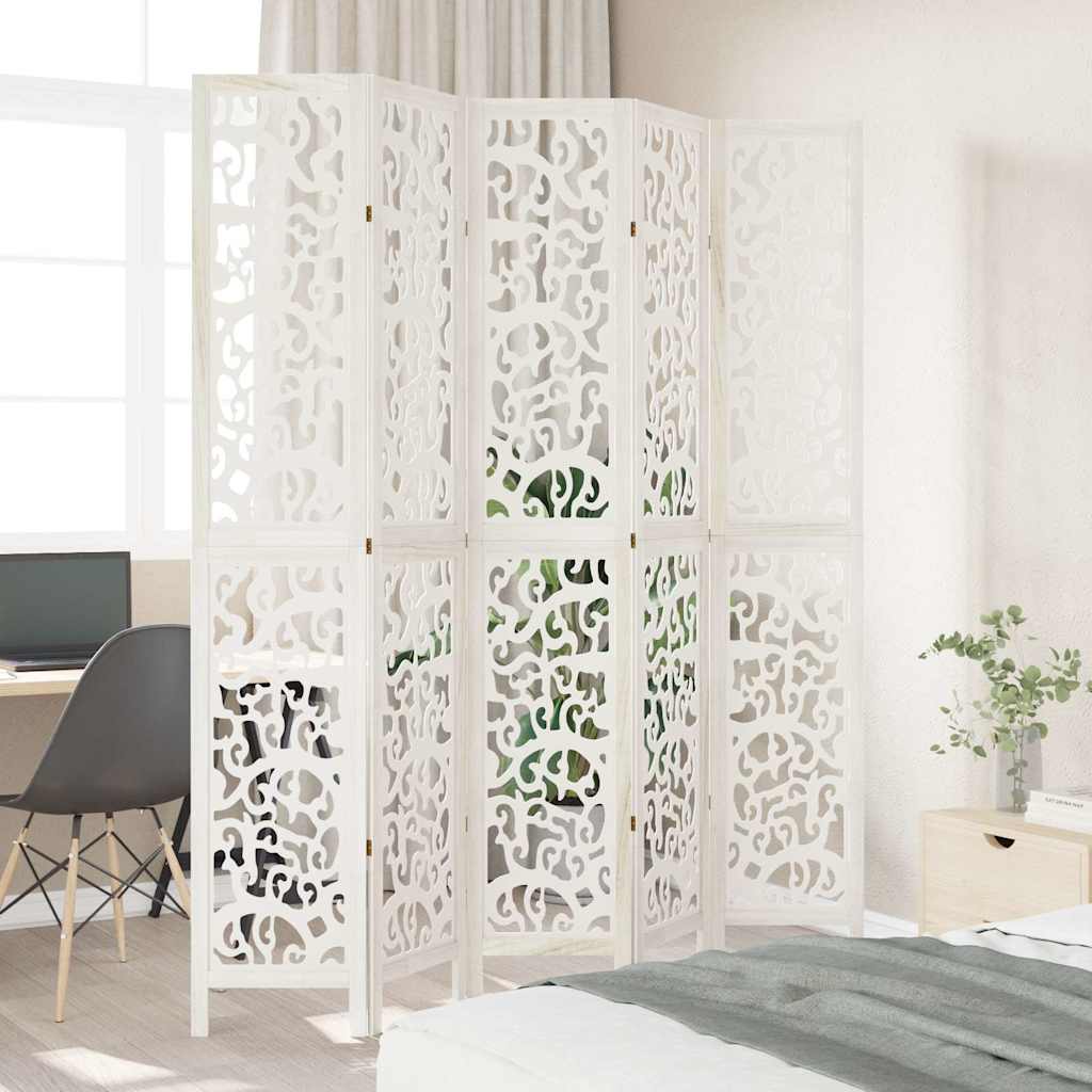 Divisorio Ambienti 5Pannelli Bianco Legno Massello di Paulownia | homemem39