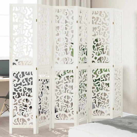 Divisorio Ambienti 6Pannelli Bianco Legno Massello di Paulownia - homemem39