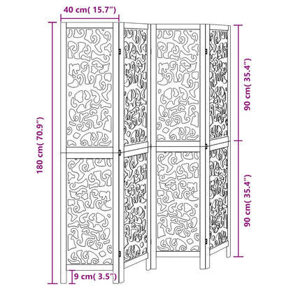 Divisorio Ambienti 4 Pannelli Nero Legno Massello di Paulownia - homemem39