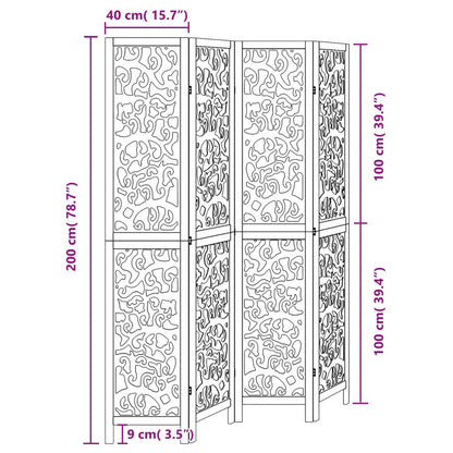 Divisorio Ambienti 4 Pannelli Nero Legno Massello di Paulownia - homemem39