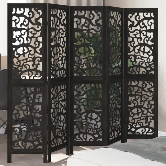 Divisorio Ambienti 5 Pannelli Nero Legno Massello di Paulownia - homemem39