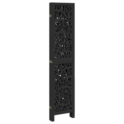 Divisorio Ambienti 5 Pannelli Nero Legno Massello di Paulownia - homemem39