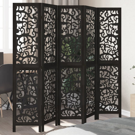 Divisorio Ambienti 5 Pannelli Nero Legno Massello di Paulownia - homemem39