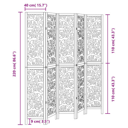 Divisorio Ambienti 5 Pannelli Nero Legno Massello di Paulownia - homemem39