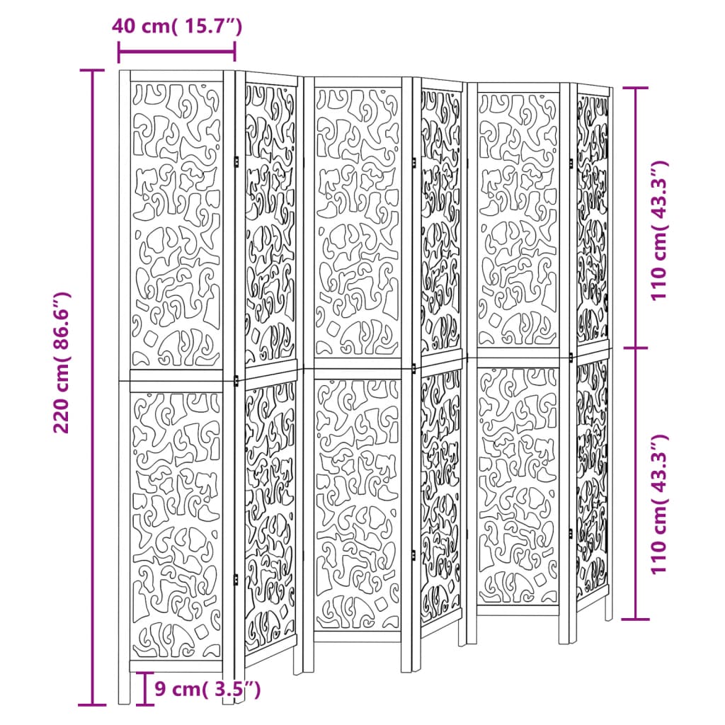 Divisorio Ambienti 6 Pannelli Nero Legno Massello di Paulownia | homemem39