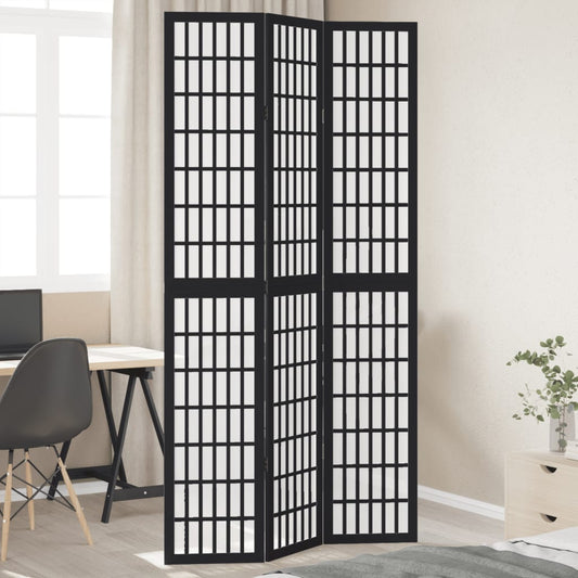 Divisorio Ambienti 3 Pannelli Nero Legno Massello di Paulownia - homemem39