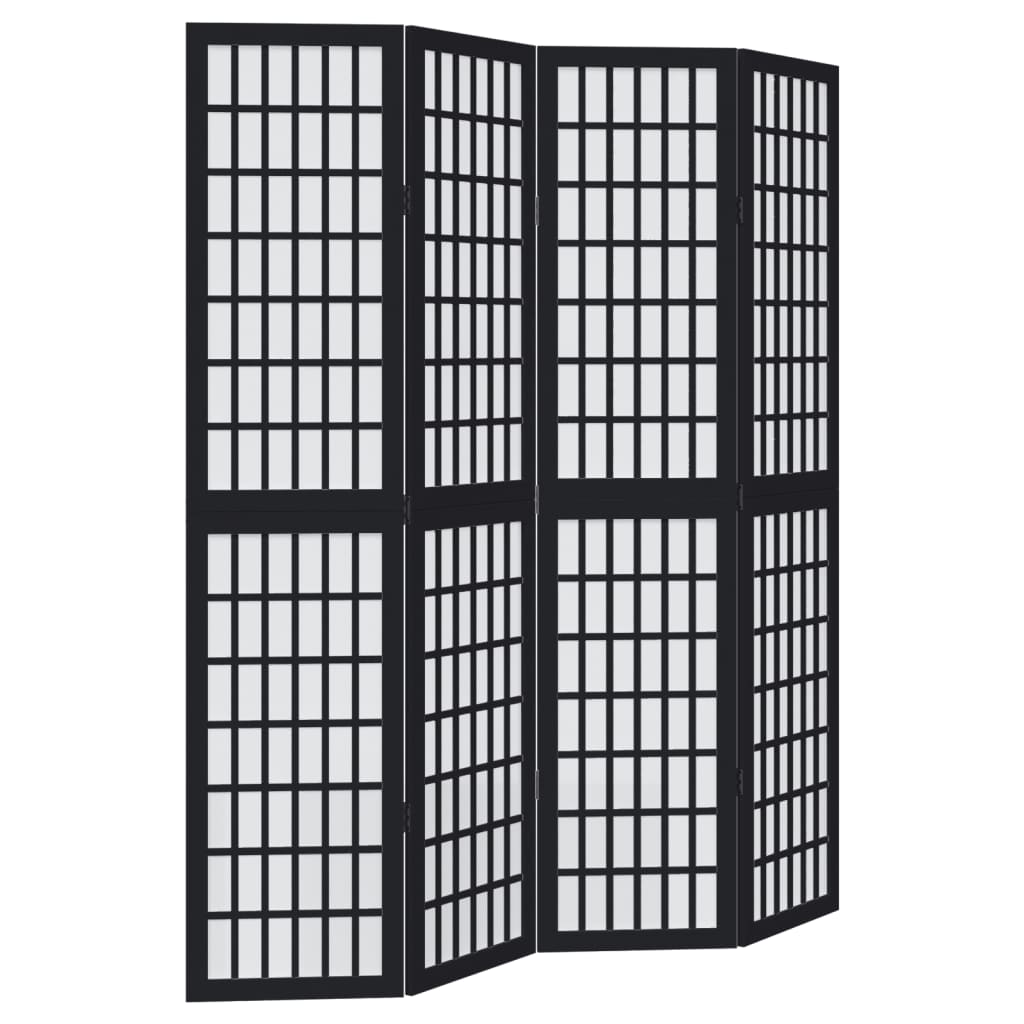 Divisorio Ambienti 4 Pannelli Nero Legno Massello di Paulownia | homemem39
