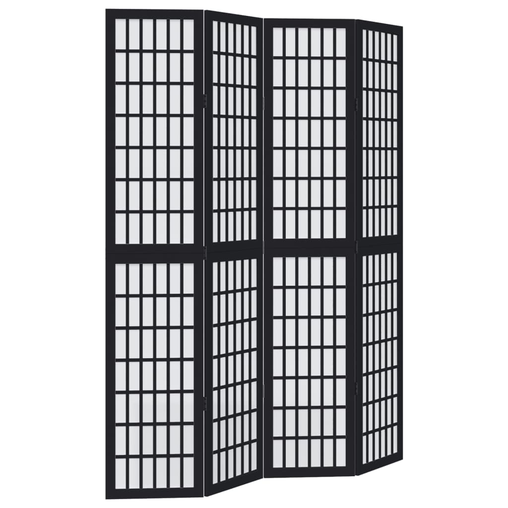 Divisorio Ambienti 4 Pannelli Nero Legno Massello di Paulownia - homemem39