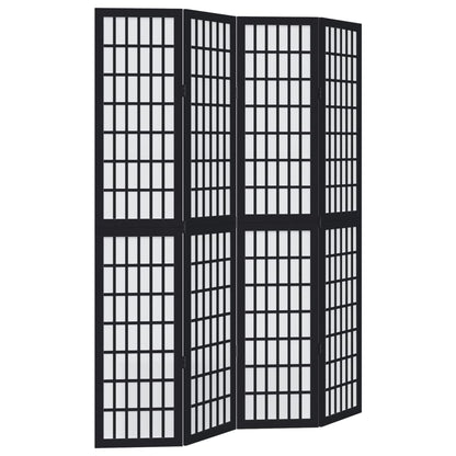 Divisorio Ambienti 4 Pannelli Nero Legno Massello di Paulownia - homemem39