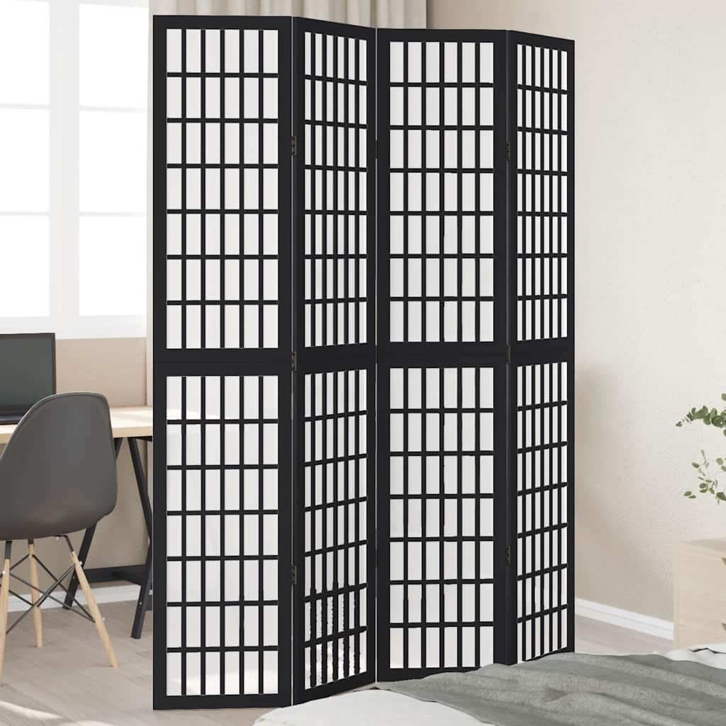 Divisorio Ambienti 4 Pannelli Nero Legno Massello di Paulownia | homemem39