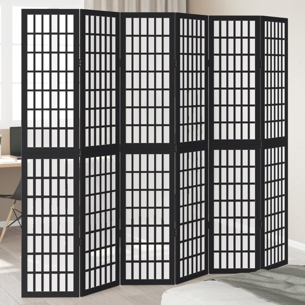 Divisorio Ambienti 6 Pannelli Nero Legno Massello di Paulownia - homemem39