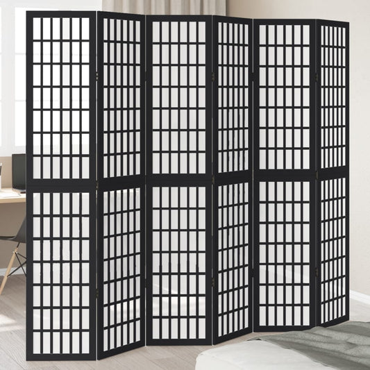 Divisorio Ambienti 6 Pannelli Nero Legno Massello di Paulownia - homemem39
