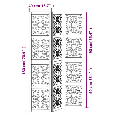 Divisorio Ambienti 3 Pannelli Marrone e Nero Massello Paulownia