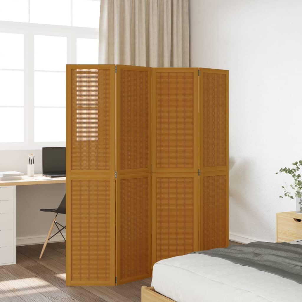 Divisorio Ambienti 4 Pannelli Marrone Legno Massello Paulownia - homemem39