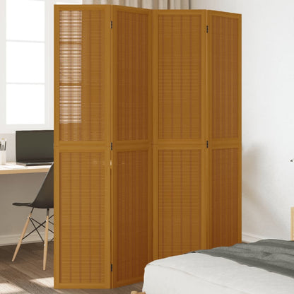 Divisorio Ambienti 4 Pannelli Marrone Legno Massello Paulownia - homemem39