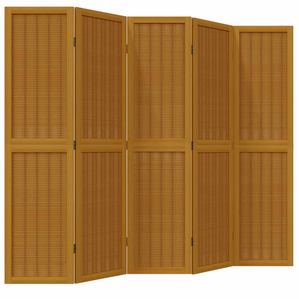 Divisorio Ambienti 5 Pannelli Marrone Legno Massello Paulownia - homemem39