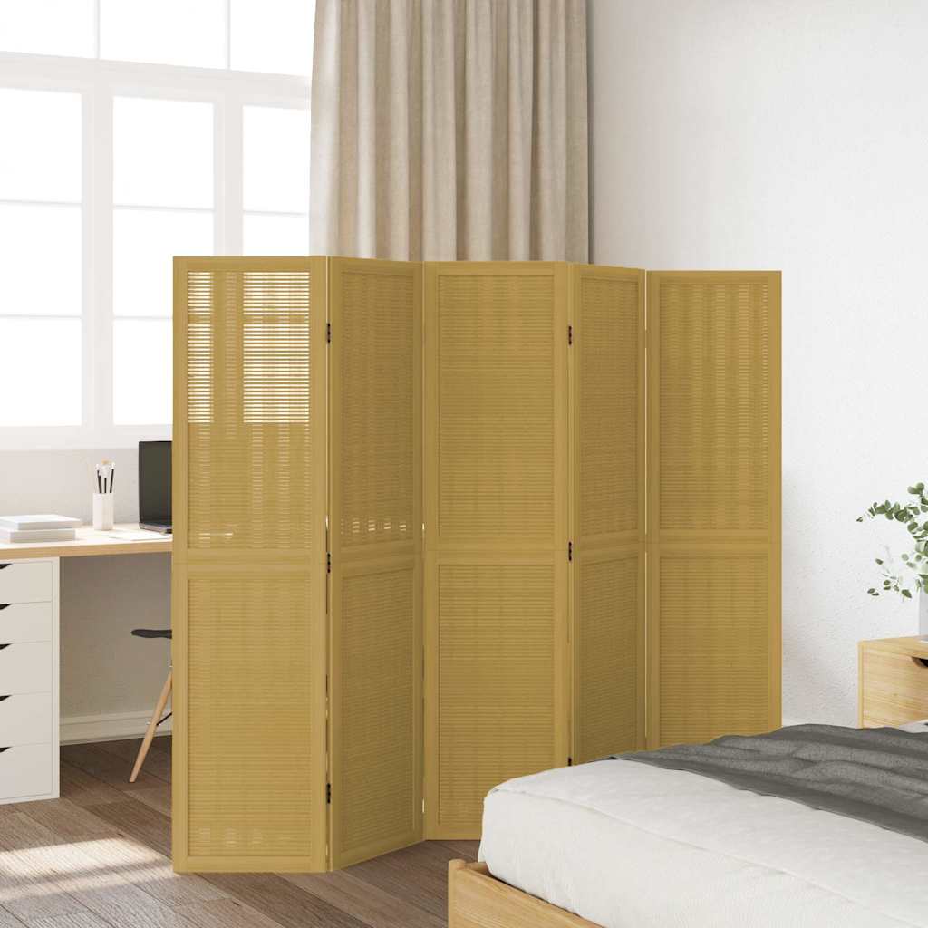 Divisorio Ambienti 5 Pannelli Marrone Legno Massello Paulownia | homemem39