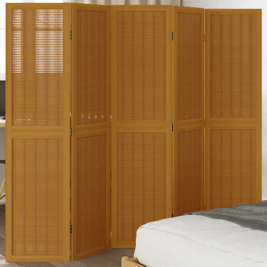 Divisorio Ambienti 5 Pannelli Marrone Legno Massello Paulownia - homemem39