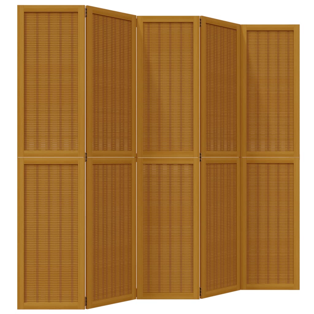 Divisorio Ambienti 5 Pannelli Marrone Legno Massello Paulownia - homemem39