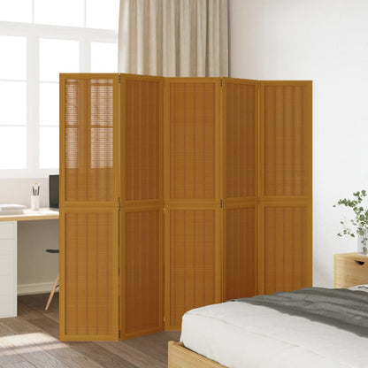 Divisorio Ambienti 5 Pannelli Marrone Legno Massello Paulownia - homemem39