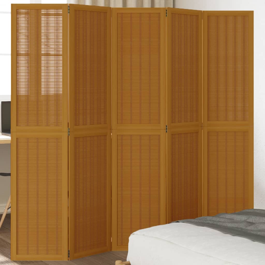 Divisorio Ambienti 5 Pannelli Marrone Legno Massello Paulownia - homemem39