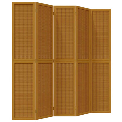 Divisorio Ambienti 5 Pannelli Marrone Legno Massello Paulownia - homemem39