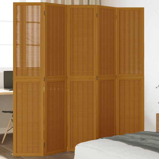 Divisorio Ambienti 5 Pannelli Marrone Legno Massello Paulownia - homemem39