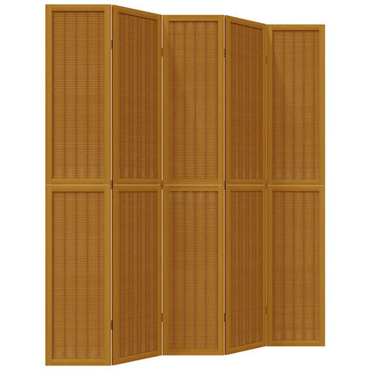 Divisorio Ambienti 5 Pannelli Marrone Legno Massello Paulownia - homemem39