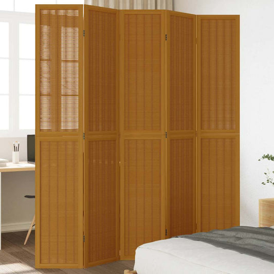 Divisorio Ambienti 5 Pannelli Marrone Legno Massello Paulownia - homemem39