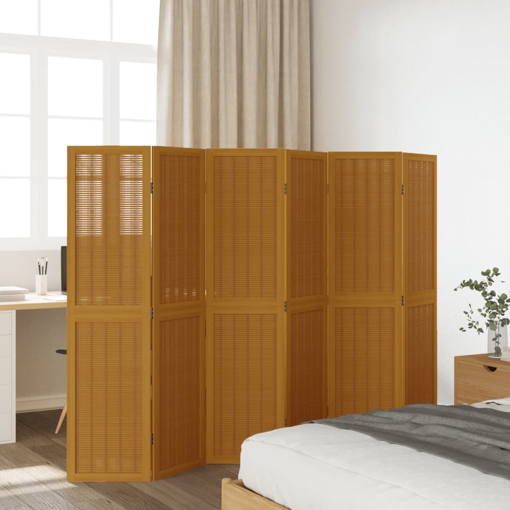 Divisorio Ambienti 6 Pannelli Marrone Legno Massello Paulownia - homemem39