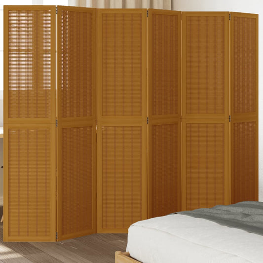 Divisorio Ambienti 6 Pannelli Marrone Legno Massello Paulownia - homemem39