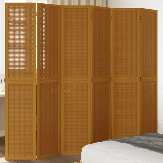 Divisorio Ambienti 6 Pannelli Marrone Legno Massello Paulownia - homemem39