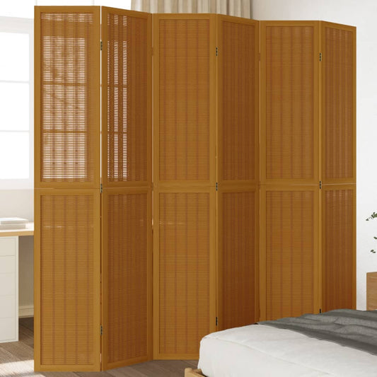 Divisorio Ambienti 6 Pannelli Marrone Legno Massello Paulownia - homemem39