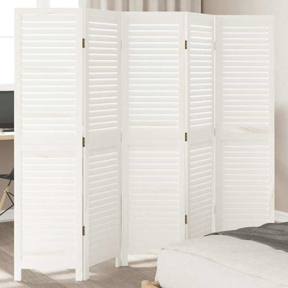 Divisorio Ambienti 5Pannelli Bianco Legno Massello di Paulownia