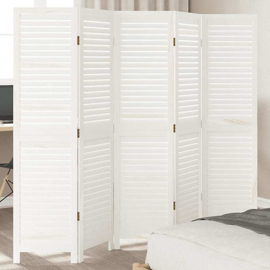 Divisorio Ambienti 5Pannelli Bianco Legno Massello di Paulownia